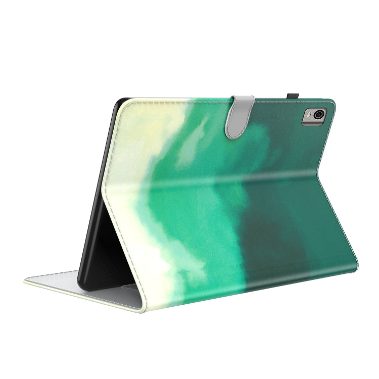 For Nokia T21 Watercolor Pattern Flip Leather Tablet Case(Cyan Green) - Nokia by PMC TechLife | Online Shopping South Africa | PMC TechLife | Buy Now Pay Later Mobicred