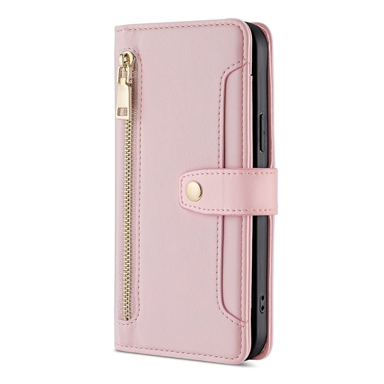 For OnePlus 11 Sheep Texture Cross-body Zipper Wallet Leather Phone Case(Pink) - OnePlus Cases by PMC TechLife | Online Shopping South Africa | PMC TechLife | Buy Now Pay Later Mobicred