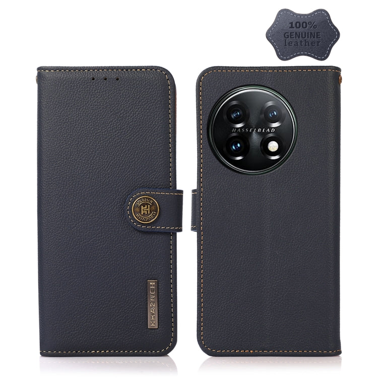 For OnePlus 11 KHAZNEH Custer Texture RFID Genuine Leather Phone Case(Blue) - OnePlus Cases by PMC TechLife | Online Shopping South Africa | PMC TechLife | Buy Now Pay Later Mobicred