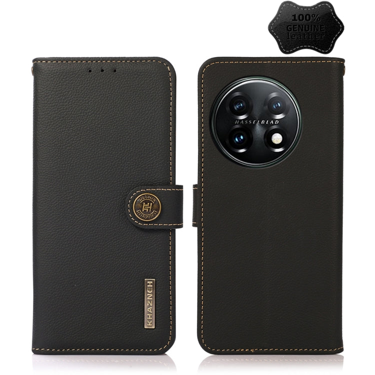 For OnePlus 11 KHAZNEH Custer Texture RFID Genuine Leather Phone Case(Black) - OnePlus Cases by PMC TechLife | Online Shopping South Africa | PMC TechLife | Buy Now Pay Later Mobicred