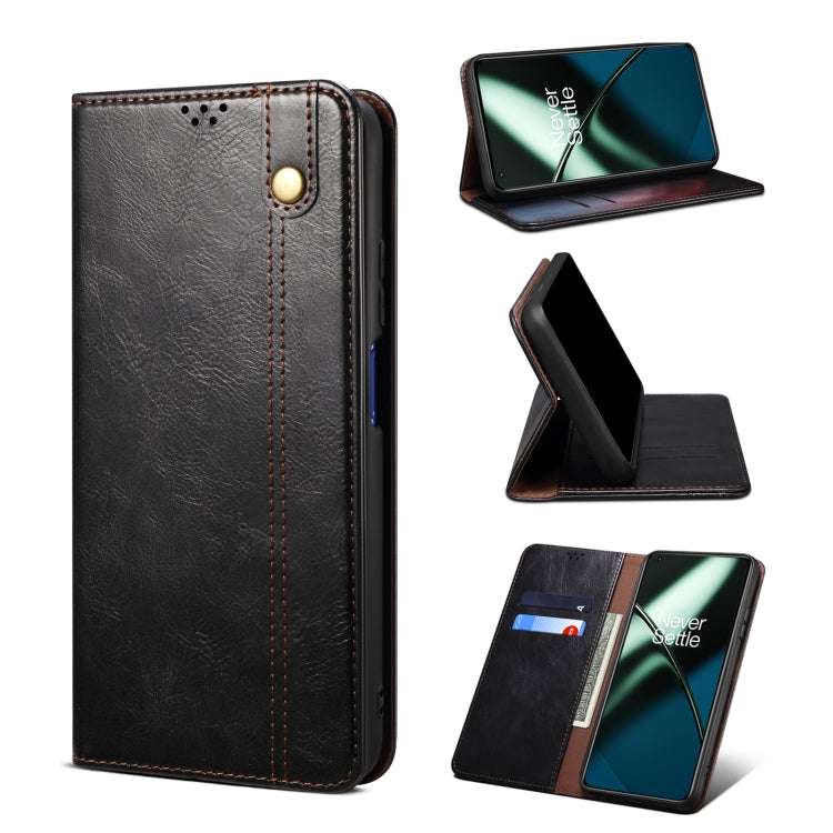 For OnePlus 11R Oil Wax Crazy Horse Texture Leather Phone Case(Black) - OnePlus Cases by PMC Jewellery | Online Shopping South Africa | PMC Jewellery