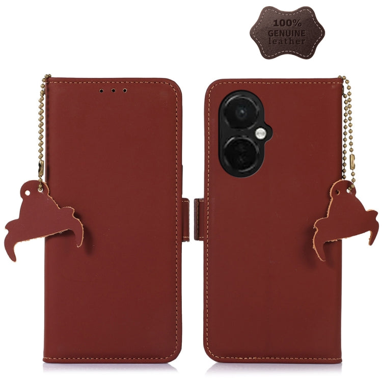 For OnePlus Nord CE 3 Lite Genuine Leather Magnetic RFID Leather Phone Case(Coffee) - OnePlus Cases by PMC TechLife | Online Shopping South Africa | PMC TechLife | Buy Now Pay Later Mobicred