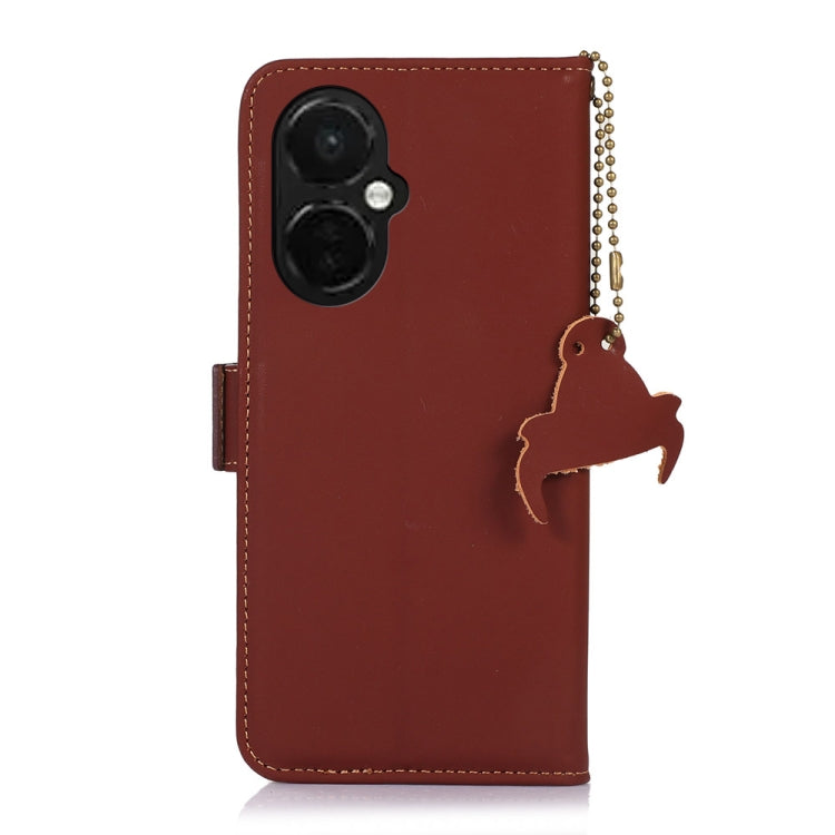 For OnePlus Nord CE 3 Lite Genuine Leather Magnetic RFID Leather Phone Case(Coffee) - OnePlus Cases by PMC TechLife | Online Shopping South Africa | PMC TechLife | Buy Now Pay Later Mobicred