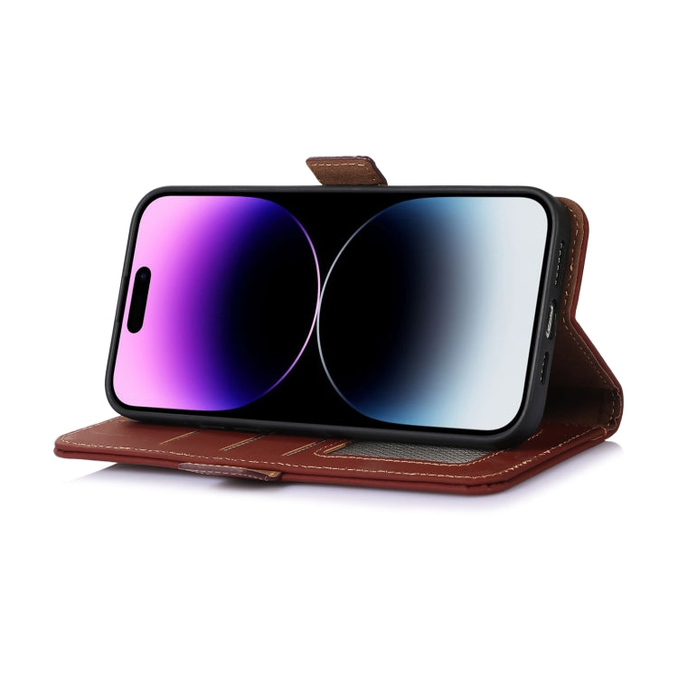 For OnePlus Nord CE 3 Lite Genuine Leather Magnetic RFID Leather Phone Case(Coffee) - OnePlus Cases by PMC TechLife | Online Shopping South Africa | PMC TechLife | Buy Now Pay Later Mobicred