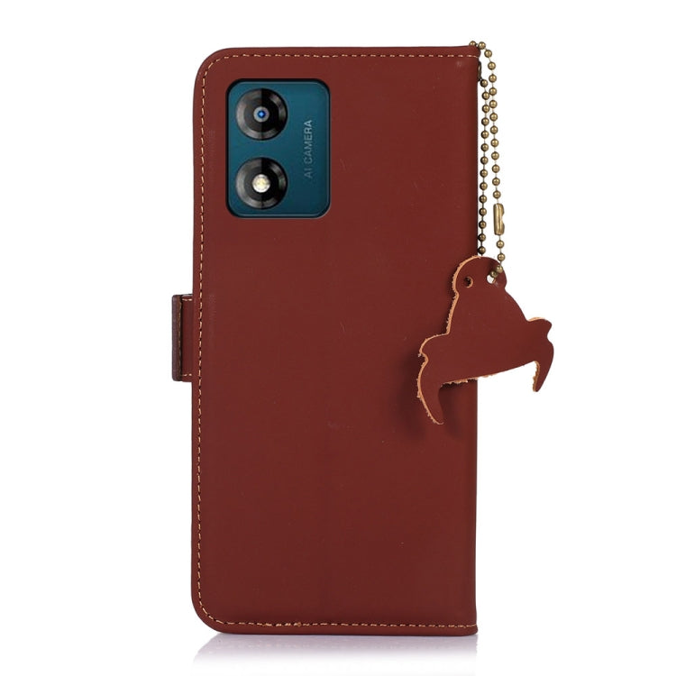 For Motorola Moto E13 Genuine Leather Magnetic RFID Leather Phone Case(Coffee) - Motorola Cases by PMC TechLife | Online Shopping South Africa | PMC TechLife | Buy Now Pay Later Mobicred
