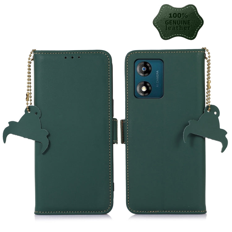 For Motorola Moto E13 Genuine Leather Magnetic RFID Leather Phone Case(Green) - Motorola Cases by PMC TechLife | Online Shopping South Africa | PMC TechLife | Buy Now Pay Later Mobicred