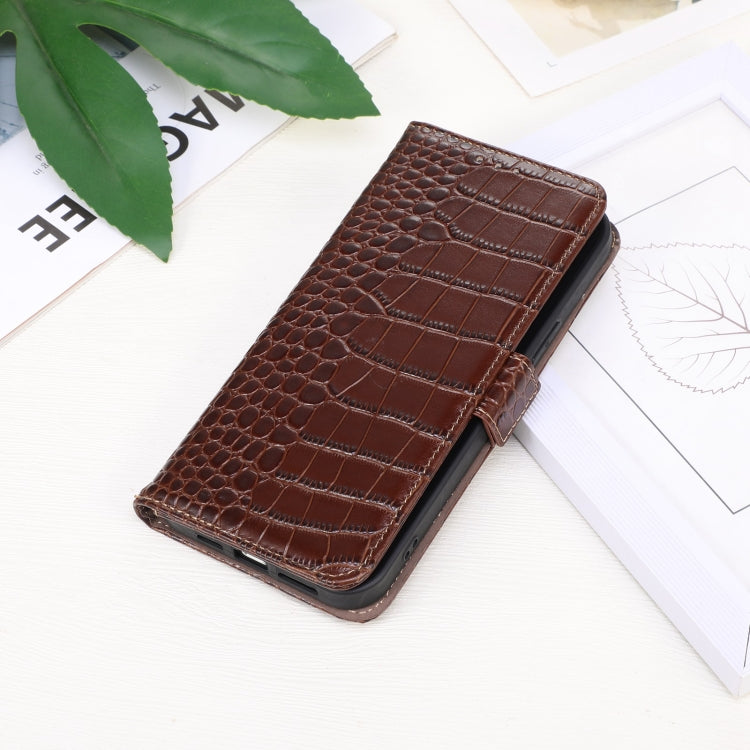 For OnePlus 11 5G Crocodile Top Layer Cowhide RFID Leather Phone Case(Brown) - OnePlus Cases by PMC TechLife | Online Shopping South Africa | PMC TechLife | Buy Now Pay Later Mobicred