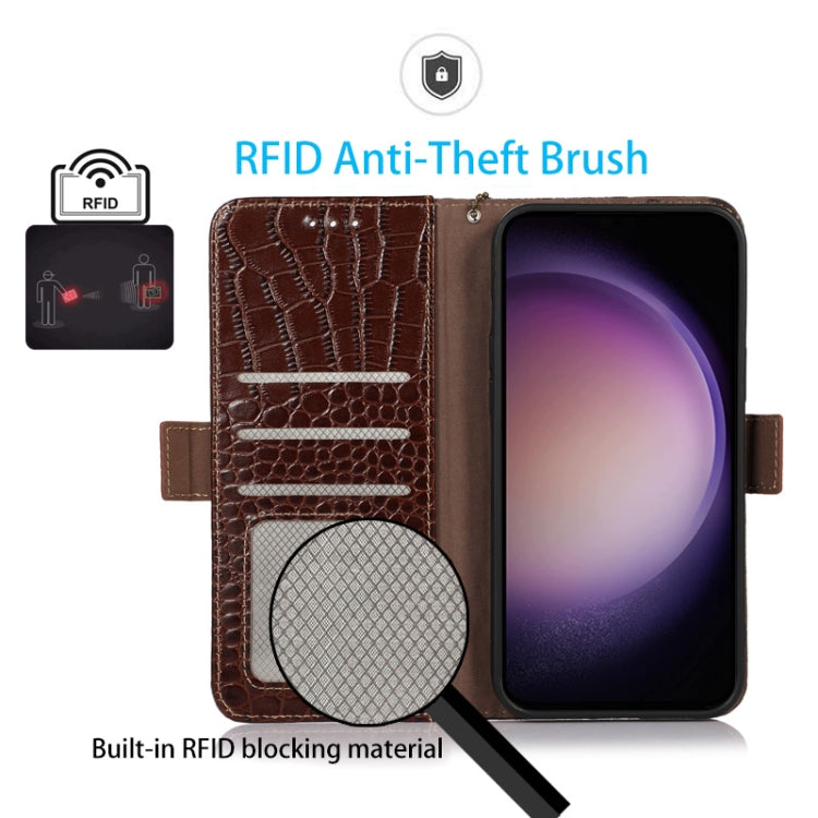 For Motorola Moto E13 4G 2023 Crocodile Top Layer Cowhide RFID Leather Phone Case(Brown) - Motorola Cases by PMC TechLife | Online Shopping South Africa | PMC TechLife | Buy Now Pay Later Mobicred