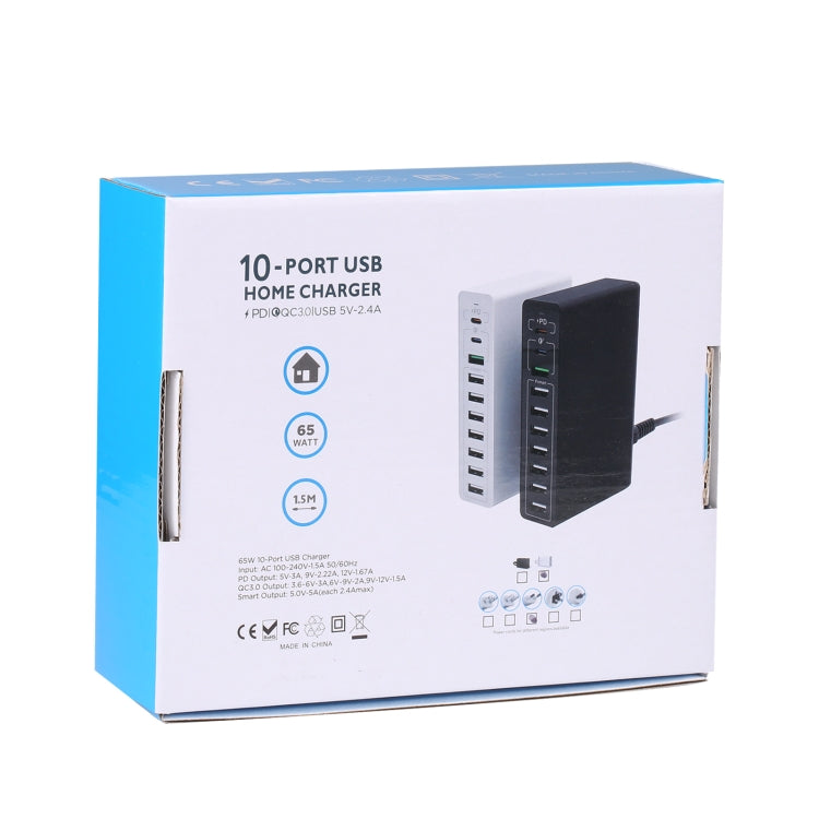 MFT-03Q 10 in 1 65W QC3.0 USB Smart Fast Charger, Plug Type:US Plug(Black) - USB Charger by PMC TechLife | Online Shopping South Africa | PMC TechLife | Buy Now Pay Later Mobicred