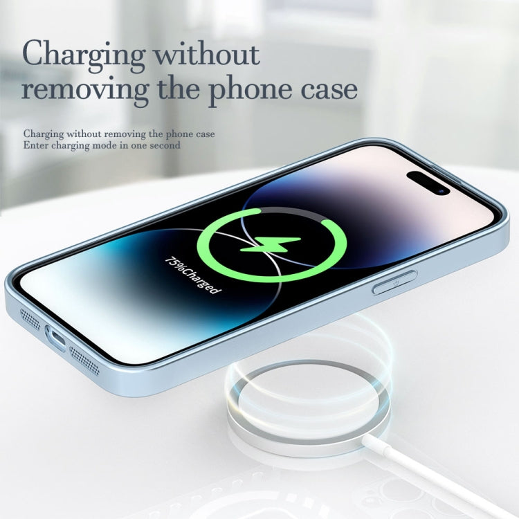 For iPhone 14 R-JUST Square Round Mirror PC+TPU Phone Case(Blue) - iPhone 14 Cases by R-JUST | Online Shopping South Africa | PMC TechLife | Buy Now Pay Later Mobicred
