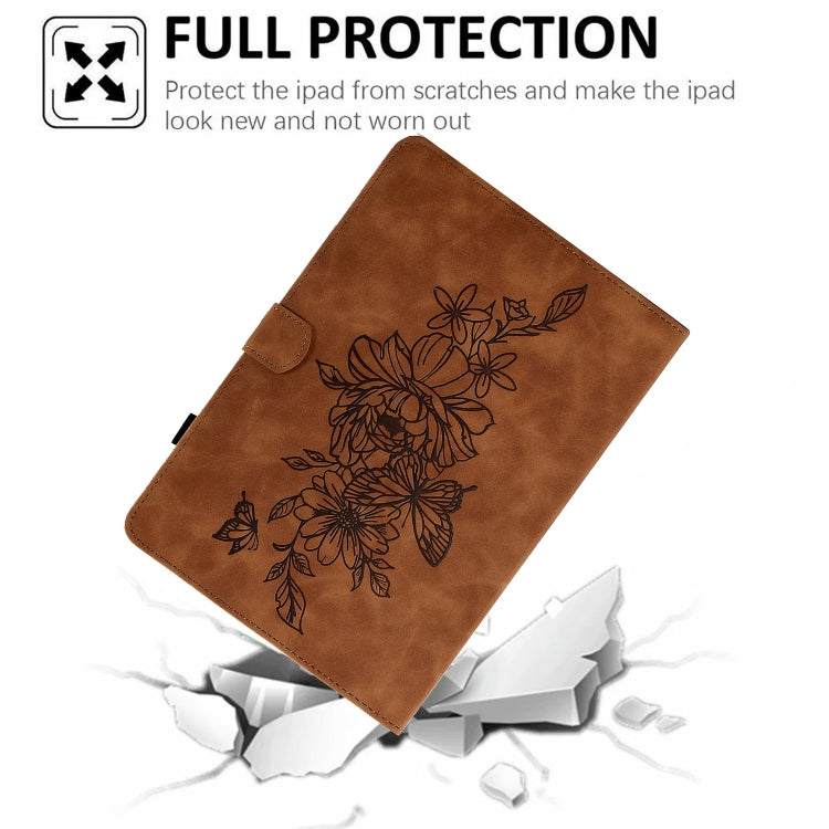 For 7 inch Tablets Peony Butterfly Embossed Leather Tablet Case(Brown) - 7 inch by PMC TechLife | Online Shopping South Africa | PMC TechLife | Buy Now Pay Later Mobicred
