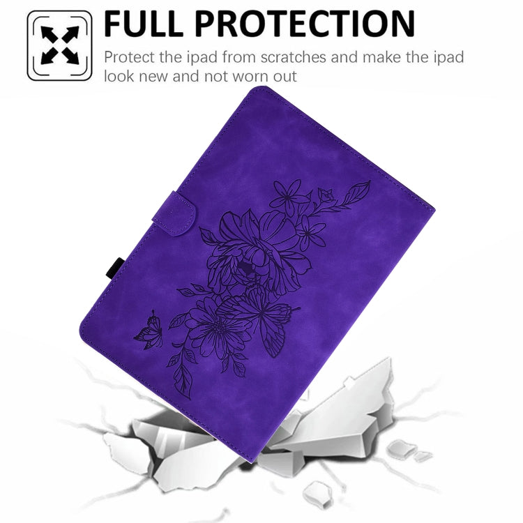 For 8 inch Tablets Peony Butterfly Embossed Leather Tablet Case(Purple) - 8 inch by PMC TechLife | Online Shopping South Africa | PMC TechLife | Buy Now Pay Later Mobicred