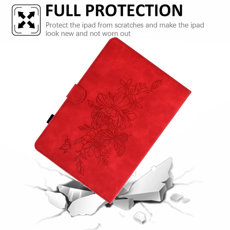For 8 inch Tablets Peony Butterfly Embossed Leather Tablet Case(Red) - 8 inch by PMC TechLife | Online Shopping South Africa | PMC TechLife | Buy Now Pay Later Mobicred