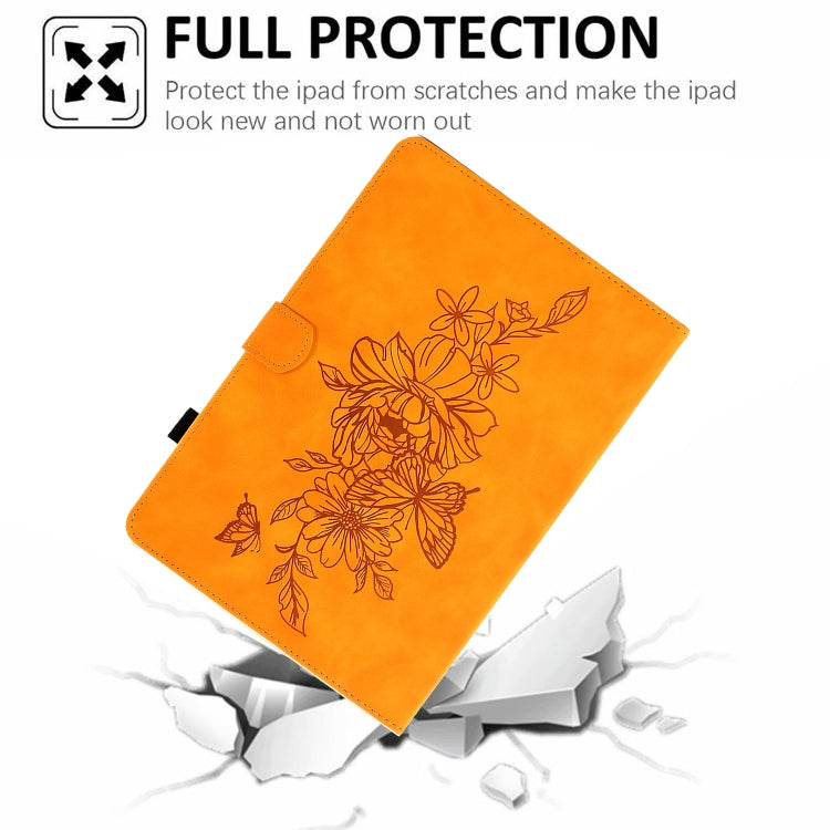 For Amazon Kindle Fire HD10 2021 Peony Butterfly Embossed Leather Smart Tablet Case(Khaki) - Amazon by PMC TechLife | Online Shopping South Africa | PMC TechLife | Buy Now Pay Later Mobicred