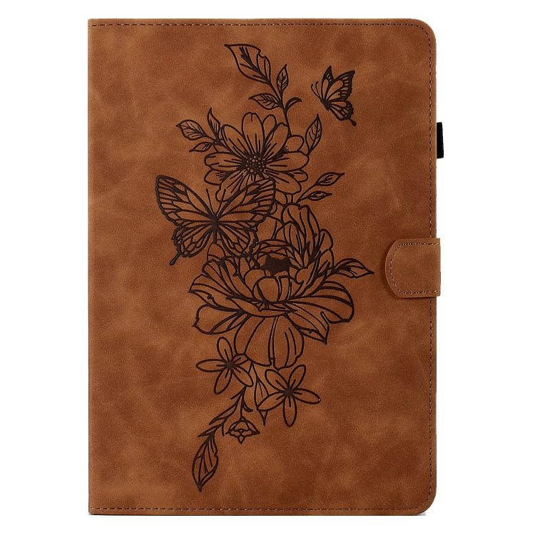 For Amazon Kindle Fire HD8 2018/2017/2016 Peony Butterfly Embossed Leather Smart Tablet Case(Brown) - Amazon by PMC TechLife | Online Shopping South Africa | PMC TechLife | Buy Now Pay Later Mobicred
