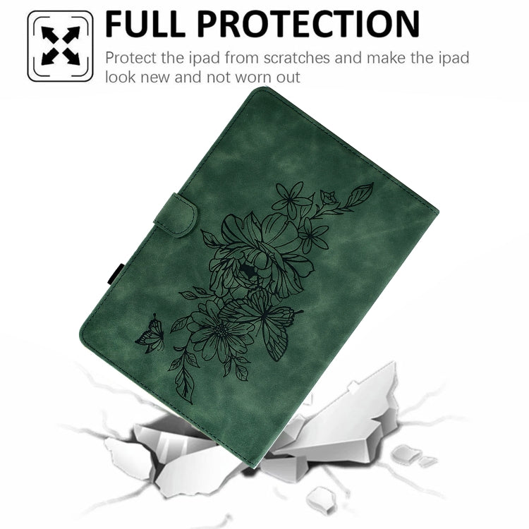 For Amazon Kindle Fire HD8 2020 Peony Butterfly Embossed Leather Smart Tablet Case(Green) - Amazon by PMC TechLife | Online Shopping South Africa | PMC TechLife | Buy Now Pay Later Mobicred