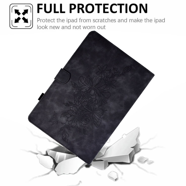 For Lenovo Tab M10 Plus Peony Butterfly Embossed Leather Smart Tablet Case(Black) - Lenovo by PMC TechLife | Online Shopping South Africa | PMC TechLife | Buy Now Pay Later Mobicred