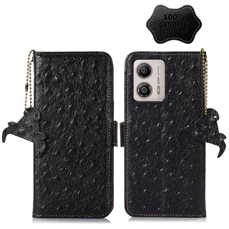 For Motorola Moto G73 5G Ostrich Pattern Genuine Leather RFID Phone Case(Black) - Motorola Cases by PMC TechLife | Online Shopping South Africa | PMC TechLife | Buy Now Pay Later Mobicred