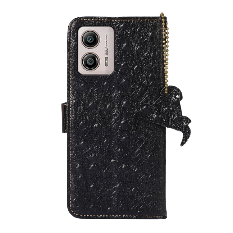 For Motorola Moto G73 5G Ostrich Pattern Genuine Leather RFID Phone Case(Black) - Motorola Cases by PMC TechLife | Online Shopping South Africa | PMC TechLife | Buy Now Pay Later Mobicred
