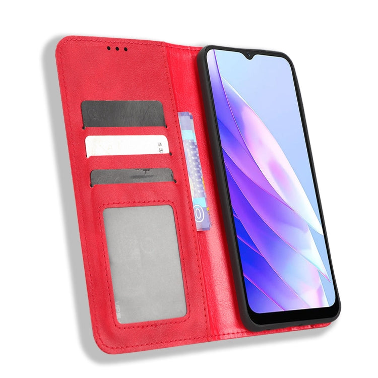 For Blackview A52 Magnetic Buckle Retro Texture Leather Phone Case(Red) - More Brand by PMC TechLife | Online Shopping South Africa | PMC TechLife | Buy Now Pay Later Mobicred