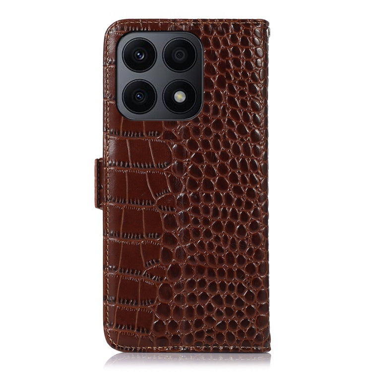 For Honor X8a 4G Crocodile Top Layer Cowhide Leather Phone Case(Brown) - Honor Cases by PMC TechLife | Online Shopping South Africa | PMC TechLife | Buy Now Pay Later Mobicred