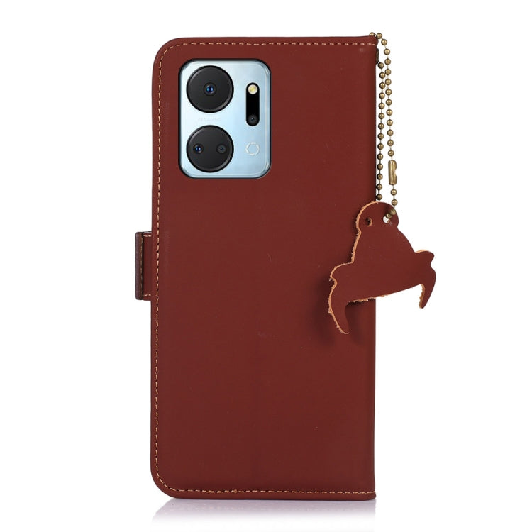 For Honor X7a 4G Genuine Leather Magnetic RFID Leather Phone Case(Coffee) - Honor Cases by PMC TechLife | Online Shopping South Africa | PMC TechLife | Buy Now Pay Later Mobicred