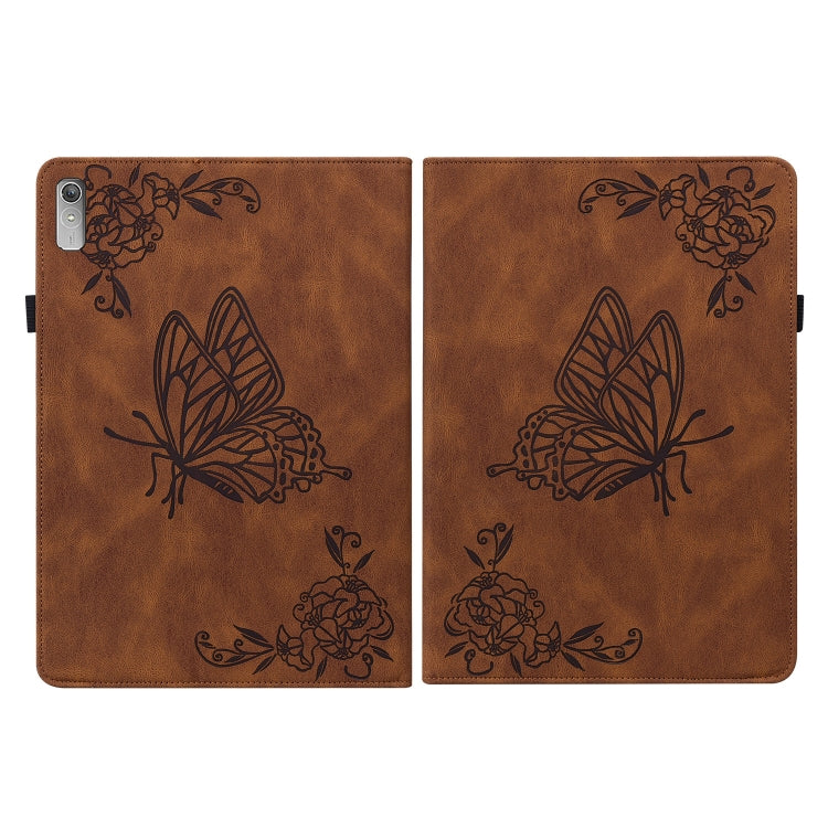 For Lenovo Tab P11 Gen 2 11.5 Butterfly Flower Embossed Leather Tablet Case(Brown) - Lenovo by PMC TechLife | Online Shopping South Africa | PMC TechLife | Buy Now Pay Later Mobicred