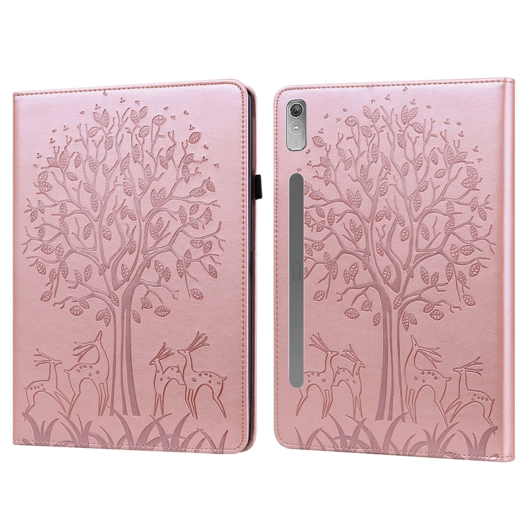 For Lenovo Tab P11 Pro Gen 2 Tree & Deer Pattern Embossed Leather Tablet Case(Pink) - Lenovo by PMC TechLife | Online Shopping South Africa | PMC TechLife | Buy Now Pay Later Mobicred