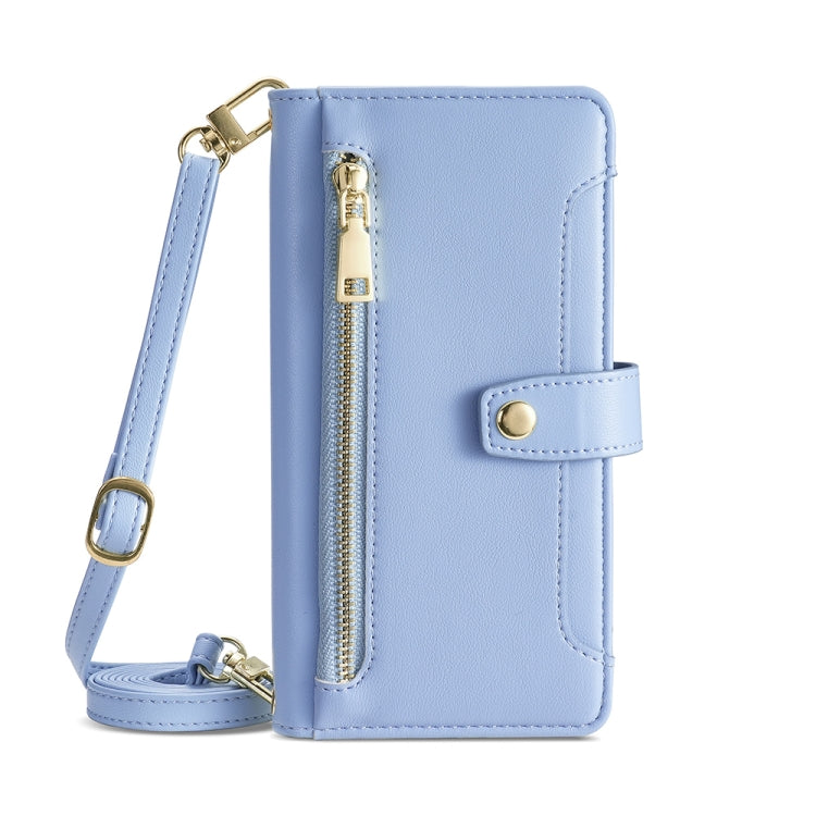 For Honor X8A Sheep Texture Cross-body Zipper Wallet Leather Phone Case(Blue) - Honor Cases by PMC TechLife | Online Shopping South Africa | PMC TechLife | Buy Now Pay Later Mobicred