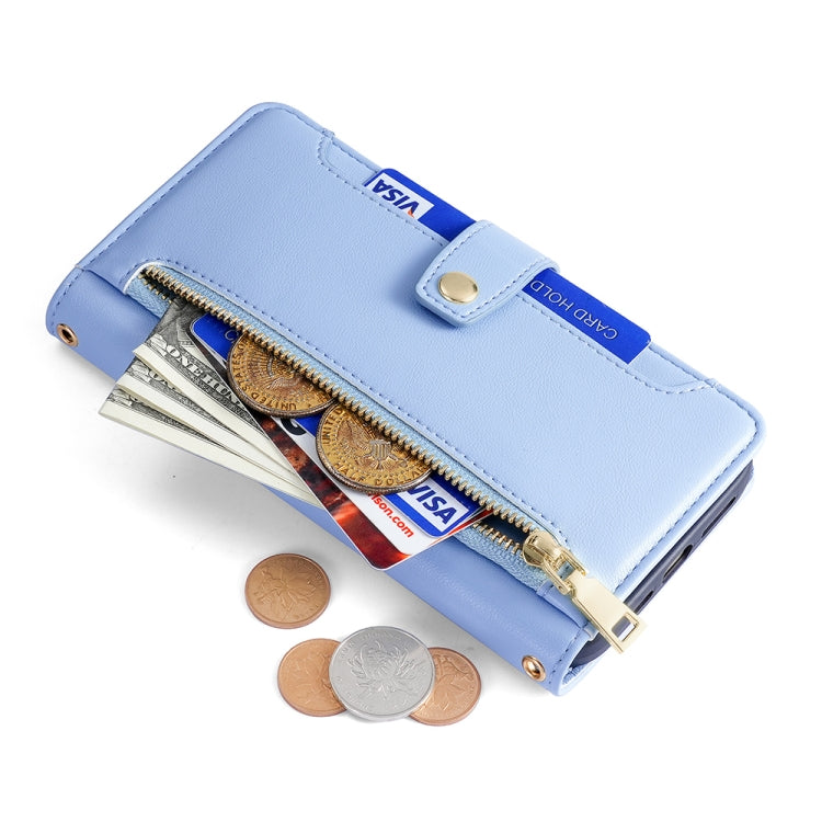 For Honor X8A Sheep Texture Cross-body Zipper Wallet Leather Phone Case(Blue) - Honor Cases by PMC TechLife | Online Shopping South Africa | PMC TechLife | Buy Now Pay Later Mobicred