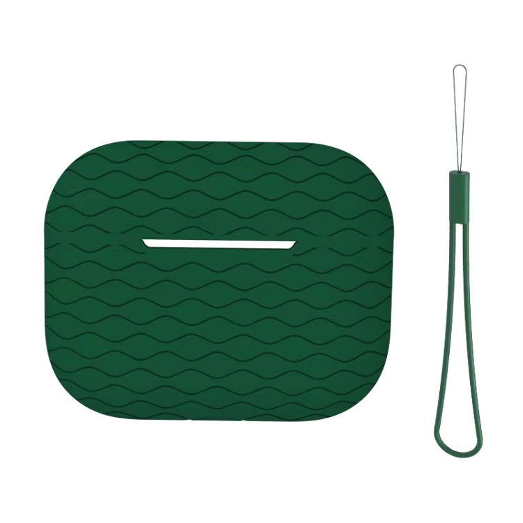 For AirPods Pro 2 Wave Pattern Silicone Earphone Case(Dark Green) - For AirPods Pro 2 by PMC Jewellery | Online Shopping South Africa | PMC Jewellery | Buy Now Pay Later Mobicred