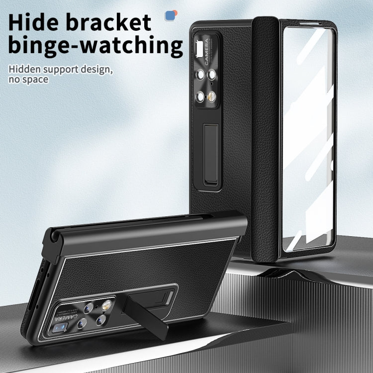 For Huawei Mate X2 Litchi Pattern Magnetic Shell Film Integrated Shockproof Phone Case(Black) - Huawei Cases by PMC TechLife | Online Shopping South Africa | PMC TechLife | Buy Now Pay Later Mobicred