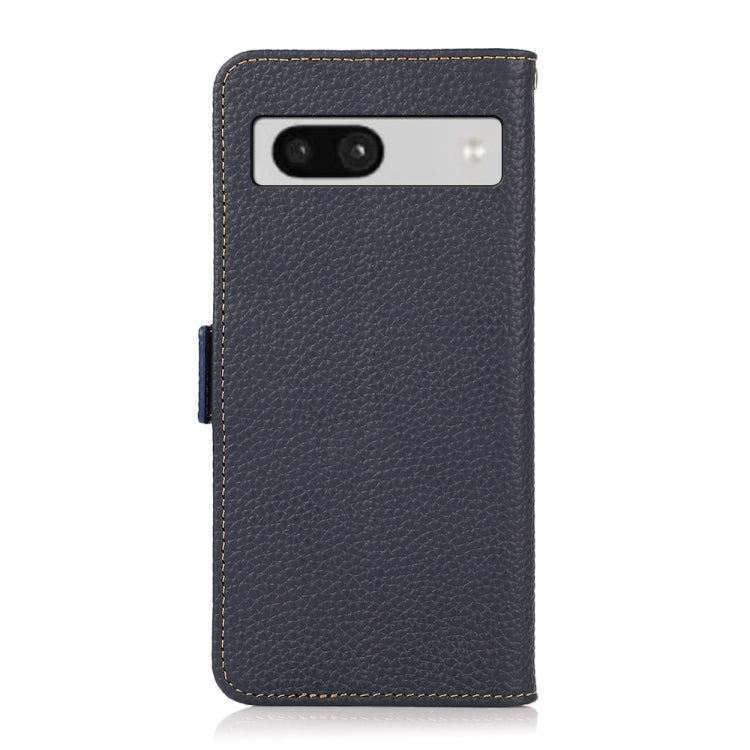 For Google Pixel 7A KHAZNEH Side-Magnetic Litchi Genuine Leather RFID Phone Case(Blue) - Google Cases by PMC TechLife | Online Shopping South Africa | PMC TechLife | Buy Now Pay Later Mobicred