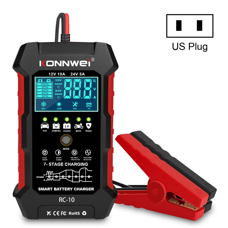 KONNWEI RC-10 2 inch Car Battery Charger Battery Pulse Repair Tool, Plug Type:US Plug - Battery Charger by KONNWEI | Online Shopping South Africa | PMC Jewellery | Buy Now Pay Later Mobicred