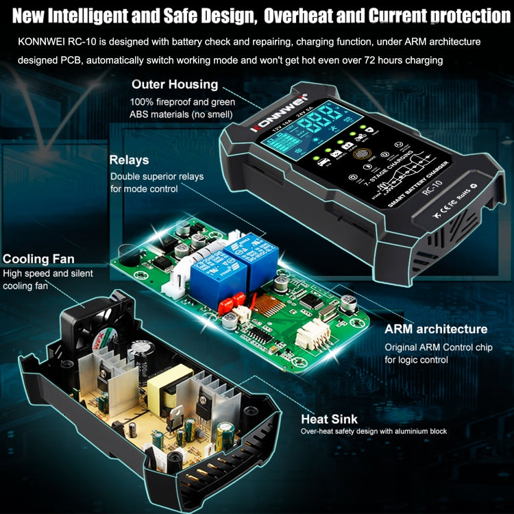 KONNWEI RC-10 2 inch Car Battery Charger Battery Pulse Repair Tool, Plug Type:UK Plug - Battery Charger by KONNWEI | Online Shopping South Africa | PMC Jewellery | Buy Now Pay Later Mobicred
