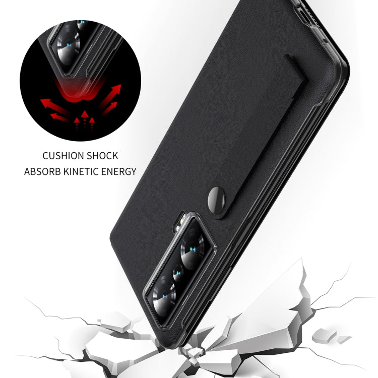 For Honor Magic Vs Side Window View Smart Litchi Pattern Leather Phone Case with Hand Strap(Pink) - Honor Cases by PMC TechLife | Online Shopping South Africa | PMC TechLife | Buy Now Pay Later Mobicred
