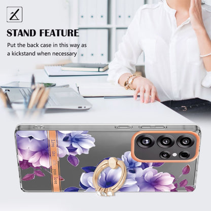 For Samsung Galaxy S25 Ultra 5G Flowers and Plants Series IMD TPU Phone Case with Ring Holder(Purple Begonia) - Galaxy S25 Ultra 5G Cases by PMC Jewellery | Online Shopping South Africa | PMC Jewellery | Buy Now Pay Later Mobicred