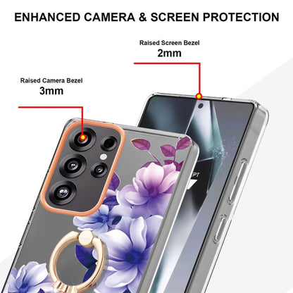 For Samsung Galaxy S25 Ultra 5G Flowers and Plants Series IMD TPU Phone Case with Ring Holder(Purple Begonia) - Galaxy S25 Ultra 5G Cases by PMC Jewellery | Online Shopping South Africa | PMC Jewellery | Buy Now Pay Later Mobicred