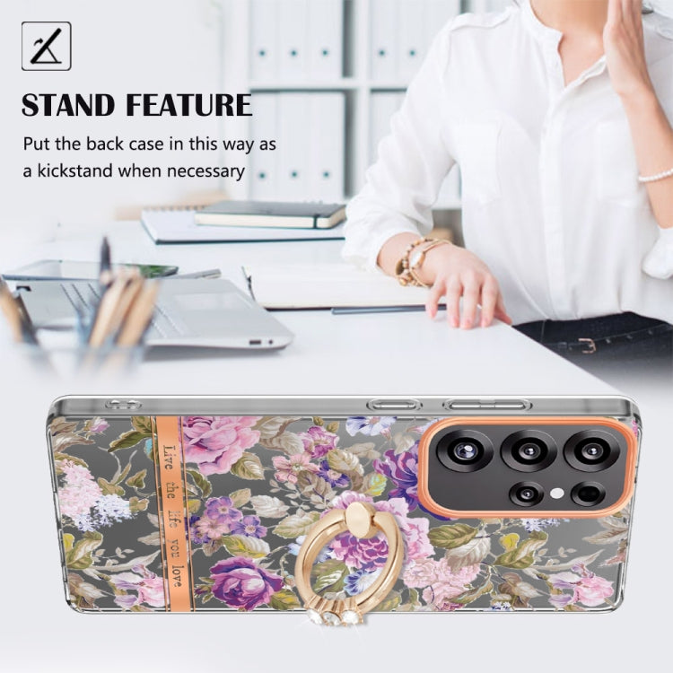 For Samsung Galaxy S25 Ultra 5G Flowers and Plants Series IMD TPU Phone Case with Ring Holder(Purple Peony) - Galaxy S25 Ultra 5G Cases by PMC Jewellery | Online Shopping South Africa | PMC Jewellery | Buy Now Pay Later Mobicred