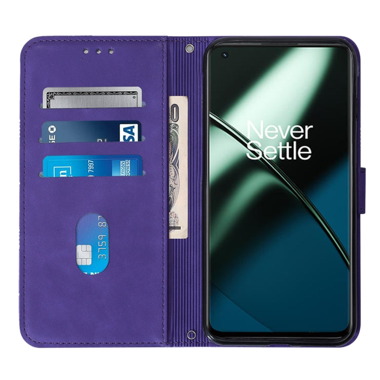 For OnePlus 11 Crossbody 3D Embossed Flip Leather Phone Case(Purple) - OnePlus Cases by PMC TechLife | Online Shopping South Africa | PMC TechLife
