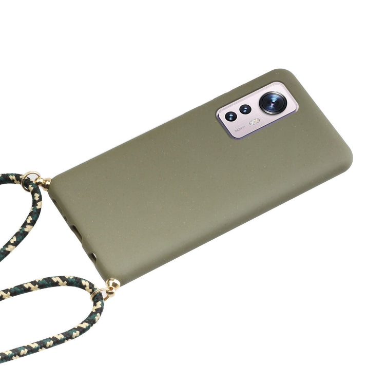 For Xiaomi 12 / 12X Wheat Straw Material + TPU Phone Case with Lanyard(Army Green) - Xiaomi Cases by PMC Jewellery | Online Shopping South Africa | PMC Jewellery