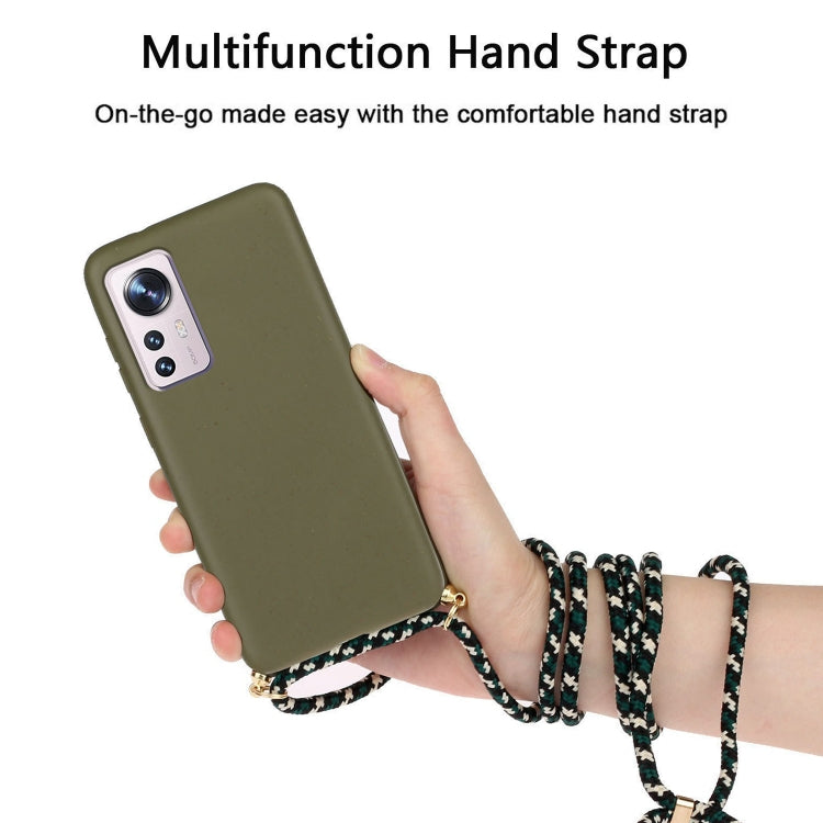 For Xiaomi 12 / 12X Wheat Straw Material + TPU Phone Case with Lanyard(Army Green) - Xiaomi Cases by PMC Jewellery | Online Shopping South Africa | PMC Jewellery