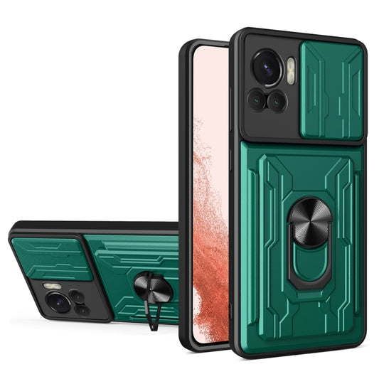 For Motorola Edge 30 Ultra 5G / Moto X30 Pro Sliding Camshield TPU+PC Phone Case with Card Slot(Dark Green) - Motorola Cases by PMC Jewellery | Online Shopping South Africa | PMC Jewellery