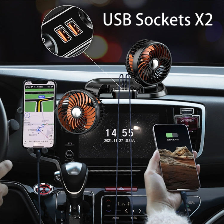 F622U Car Creative Folding Rotatable Double Head Electric Cooling Fan with Dual USB Charging Port, Style:24V Cigarette Lighter - Heating & Fans by PMC Jewellery | Online Shopping South Africa | PMC Jewellery | Buy Now Pay Later Mobicred