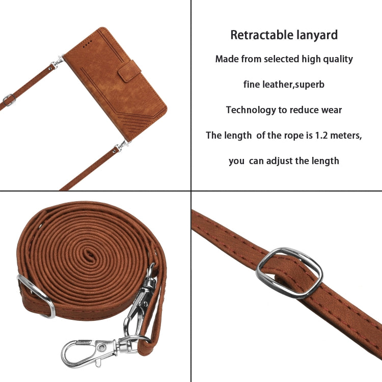 For Honor X7 4G / Play 30 Plus Skin Feel Stripe Pattern Leather Phone Case with Lanyard(Brown) - Honor Cases by PMC TechLife | Online Shopping South Africa | PMC TechLife