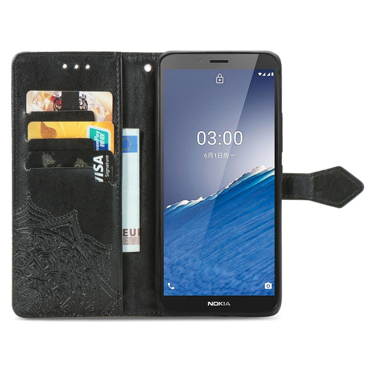 For Nokia C3 Mandala Flower Embossed Leather Phone Case(Black) - Nokia Cases by PMC TechLife | Online Shopping South Africa | PMC TechLife | Buy Now Pay Later Mobicred
