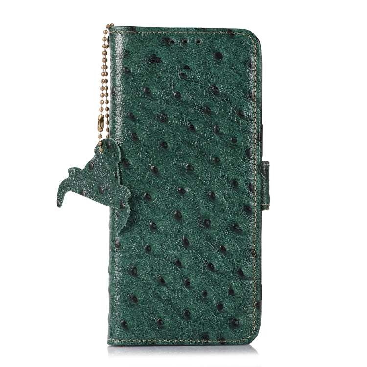 For Nokia C32 4G Ostrich Pattern Genuine Leather RFID Phone Case(Green) - Nokia Cases by PMC TechLife | Online Shopping South Africa | PMC TechLife | Buy Now Pay Later Mobicred