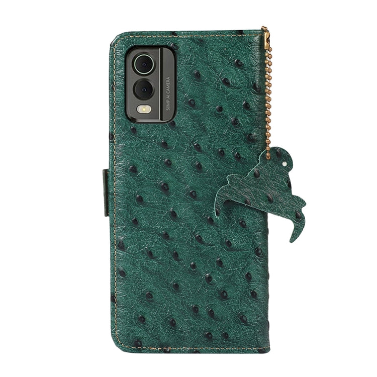 For Nokia C32 4G Ostrich Pattern Genuine Leather RFID Phone Case(Green) - Nokia Cases by PMC TechLife | Online Shopping South Africa | PMC TechLife | Buy Now Pay Later Mobicred