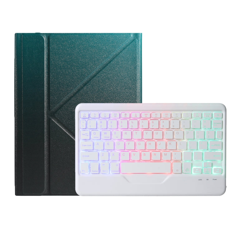 For iPad 2025 / 2022 B10S Triangle Holder Three-color Backlight Bluetooth Keyboard Leather Case(Dark Green) - Universal by PMC TechLife | Online Shopping South Africa | PMC TechLife | Buy Now Pay Later Mobicred