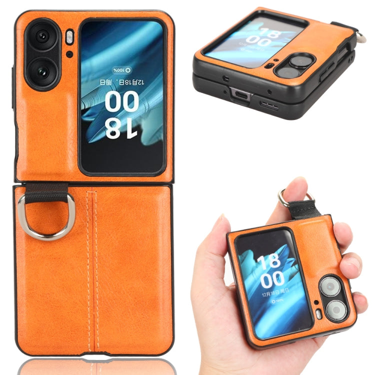 For OPPO Find N2 Flip Vintage Texture Ring Phone Case(Yellow) - Find N2 Flip Cases by PMC TechLife | Online Shopping South Africa | PMC TechLife